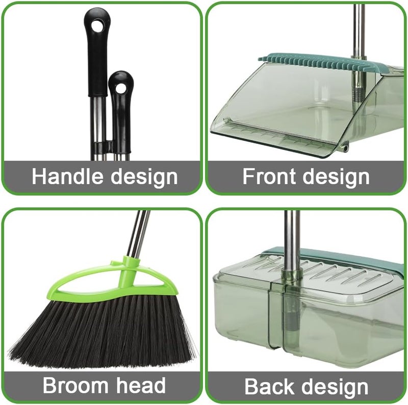 Dodifker Soft Bristles Green Angle Broom and Dustpan Set, Long Handle Household Indoor Broom with Dustpan Combo Set for Room Kitchen Lobby Office Hardwood Floor Sweeping Floor Cleaning - Image 4
